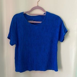 Crinkle textured bright blue vintage top